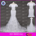 Real Sample Mermaid Scalloped Short Sleeve Lace Appliqued Wedding Gowns 2015